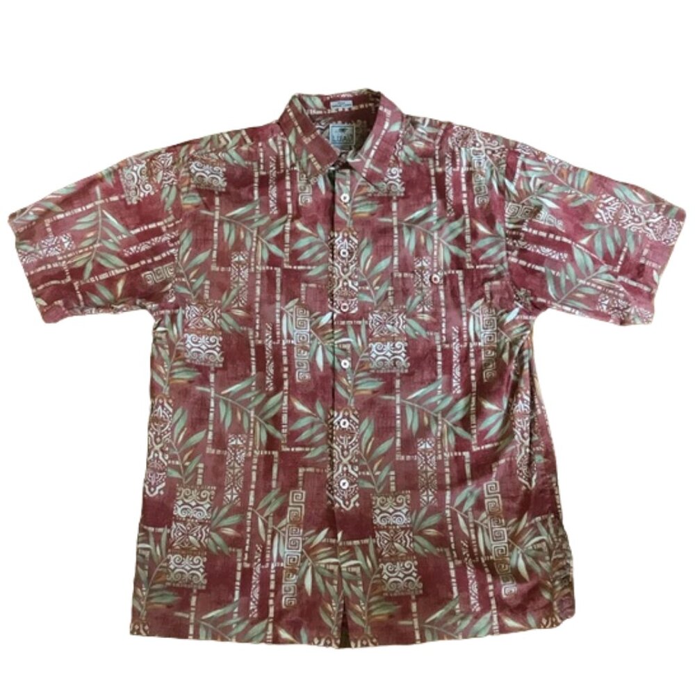 Luau Hawaiian Shirt Bamboo Print 100% Fine Cotton Lawn L Men"s